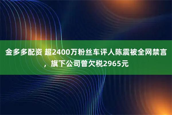 金多多配资 超2400万粉丝车评人陈震被全网禁言，旗下公司曾欠税2965元